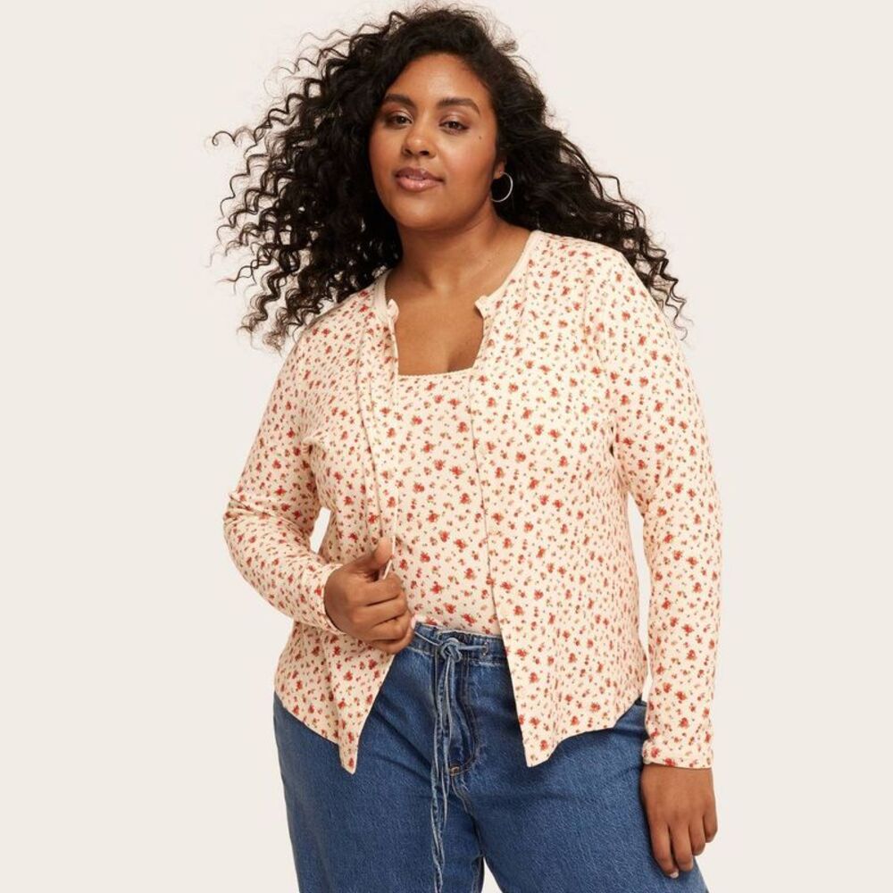 Parke - Women's Pointelle Cardigan - Parke Cream Floral 2X Cream